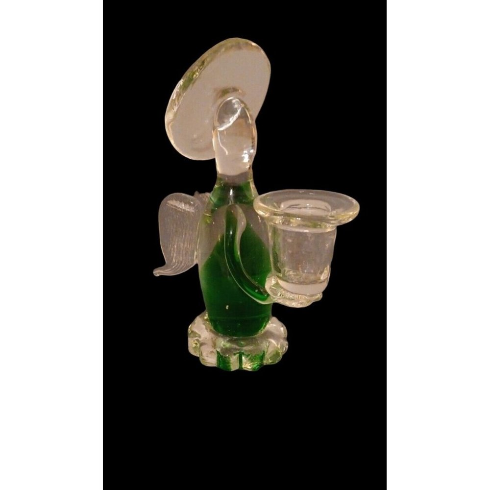 Angel Candle Holder Green Hand-Blown Glass Christmas